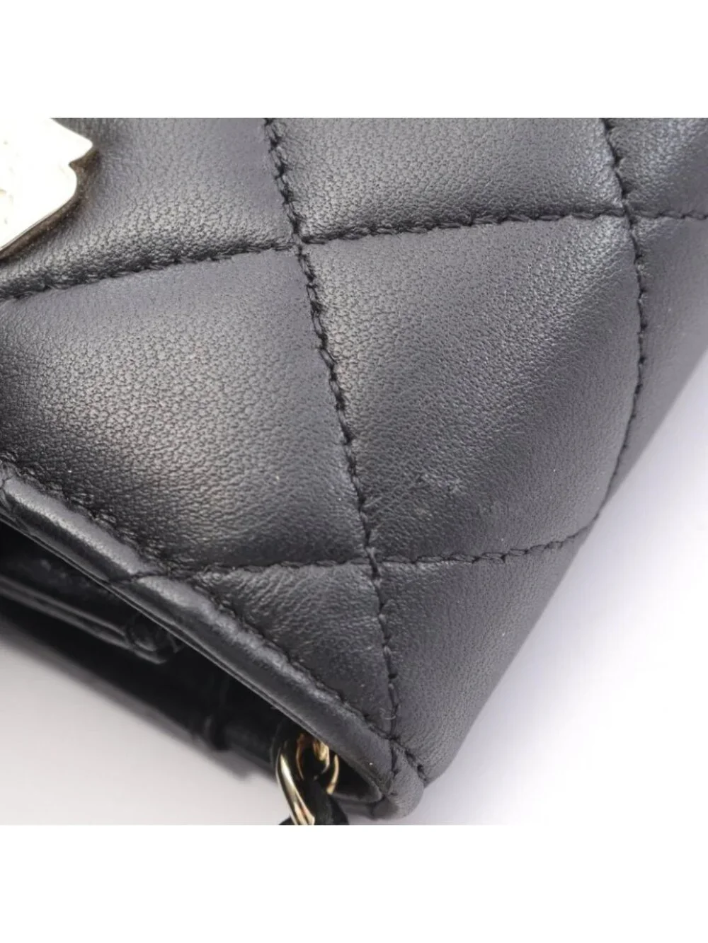 Chanel Shoulder Bag Quilted Icon Charm Black Lambskin Chain Wallet
